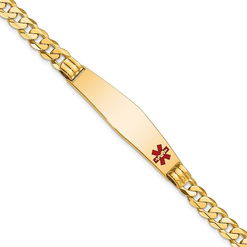 14K Gelbgold Medizinisch Massiv Kette/solid Platte Weich Diamant Form 38x9mm Off Mittig Rot Emaille Panzer Glieder Id Armband