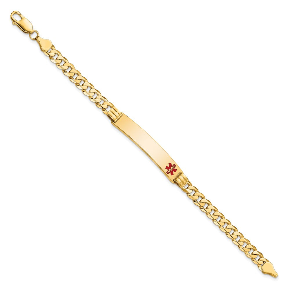 Massiv 14K Gelbgold Medizinisch Rot Emaille Panzer Glieder Id Armband
