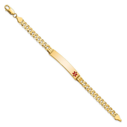 Massiv 14K Gelbgold Medizinisch Rot Emaille Panzer Glieder Id Armband
