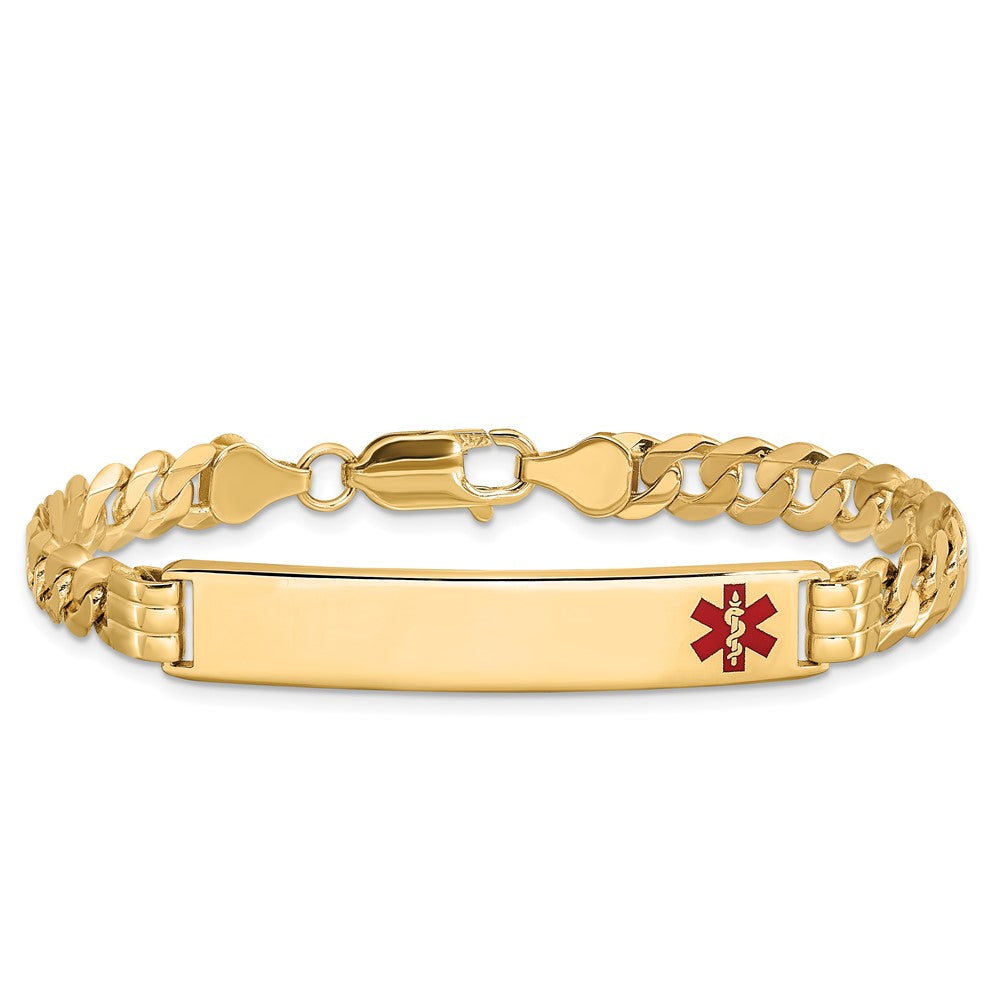 Massiv 14K Gelbgold Medizinisch Rot Emaille Panzer Glieder Id Armband