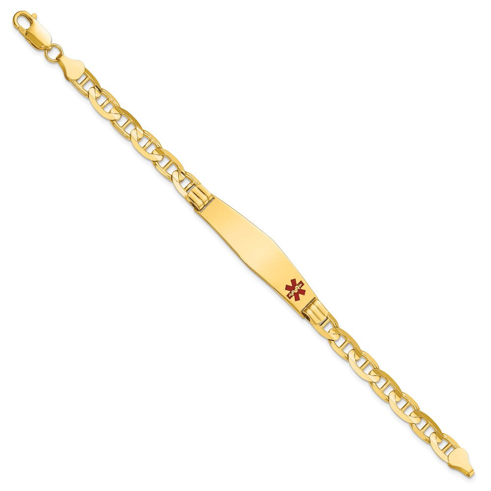 14K Gelbgold Medizinisch Massiv Kette/solid Platte Weich Diamant Form 38x9mm Off Mittig Rot Emaille Anker Glieder Id Armband