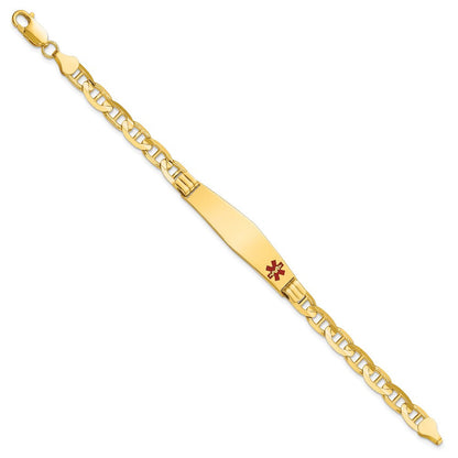 14K Gelbgold Medizinisch Massiv Kette/solid Platte Weich Diamant Form 38x9mm Off Mittig Rot Emaille Anker Glieder Id Armband