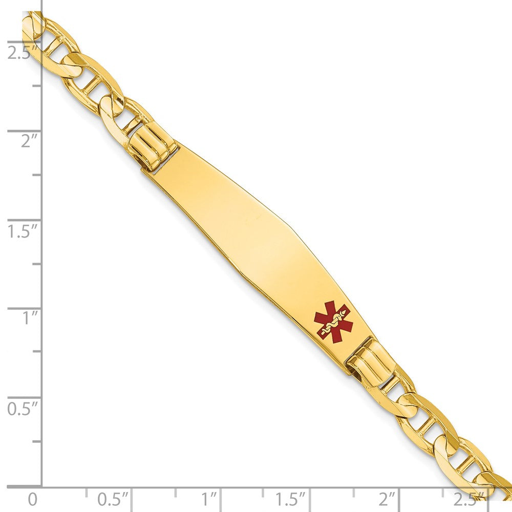 14K Gelbgold Medizinisch Massiv Kette/solid Platte Weich Diamant Form 38x9mm Off Mittig Rot Emaille Anker Glieder Id Armband