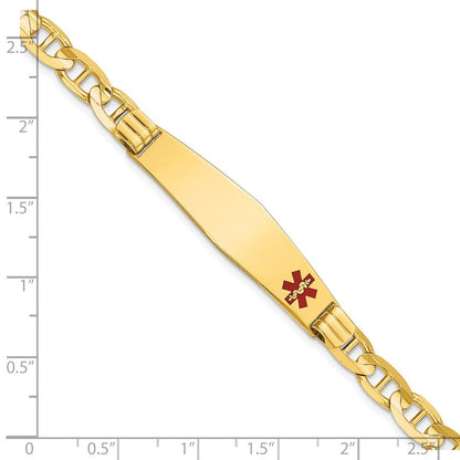 14K Gelbgold Medizinisch Massiv Kette/solid Platte Weich Diamant Form 38x9mm Off Mittig Rot Emaille Anker Glieder Id Armband