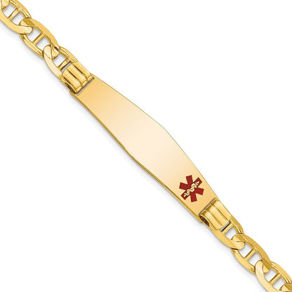 14K Gelbgold Medizinisch Massiv Kette/solid Platte Weich Diamant Form 38x9mm Off Mittig Rot Emaille Anker Glieder Id Armband