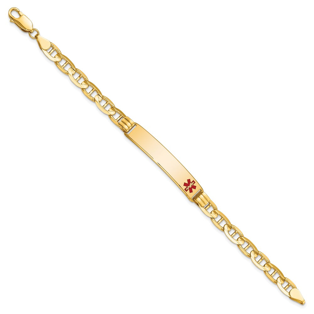 Massiv 14K Gelbgold Medizinisch Rot Emaille Anker Glieder Id Armband