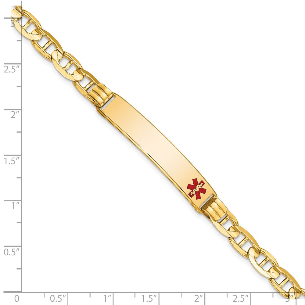 Massiv 14K Gelbgold Medizinisch Rot Emaille Anker Glieder Id Armband
