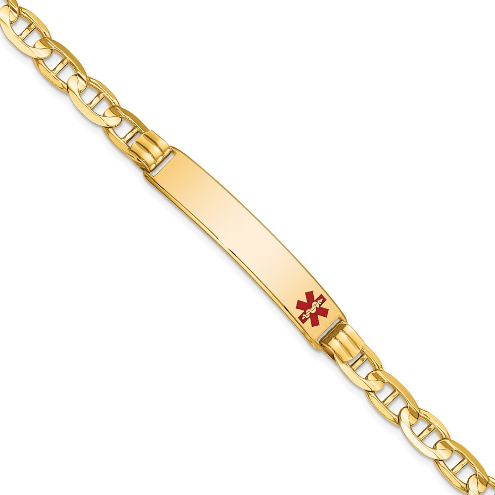 Massiv 14K Gelbgold Medizinisch Rot Emaille Anker Glieder Id Armband