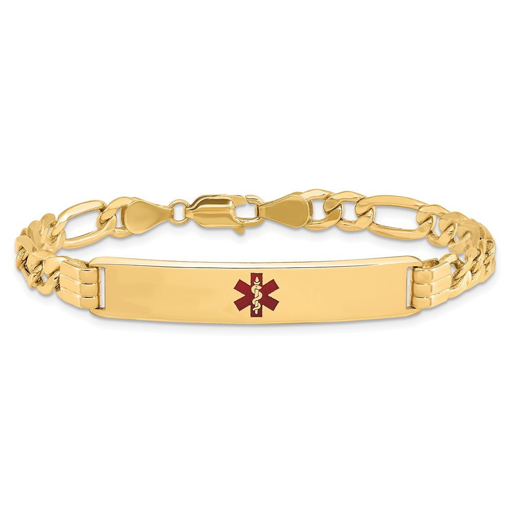 14K Halbmassiv Medizinisch Rot Emaille Figaro Glieder Id Armband
