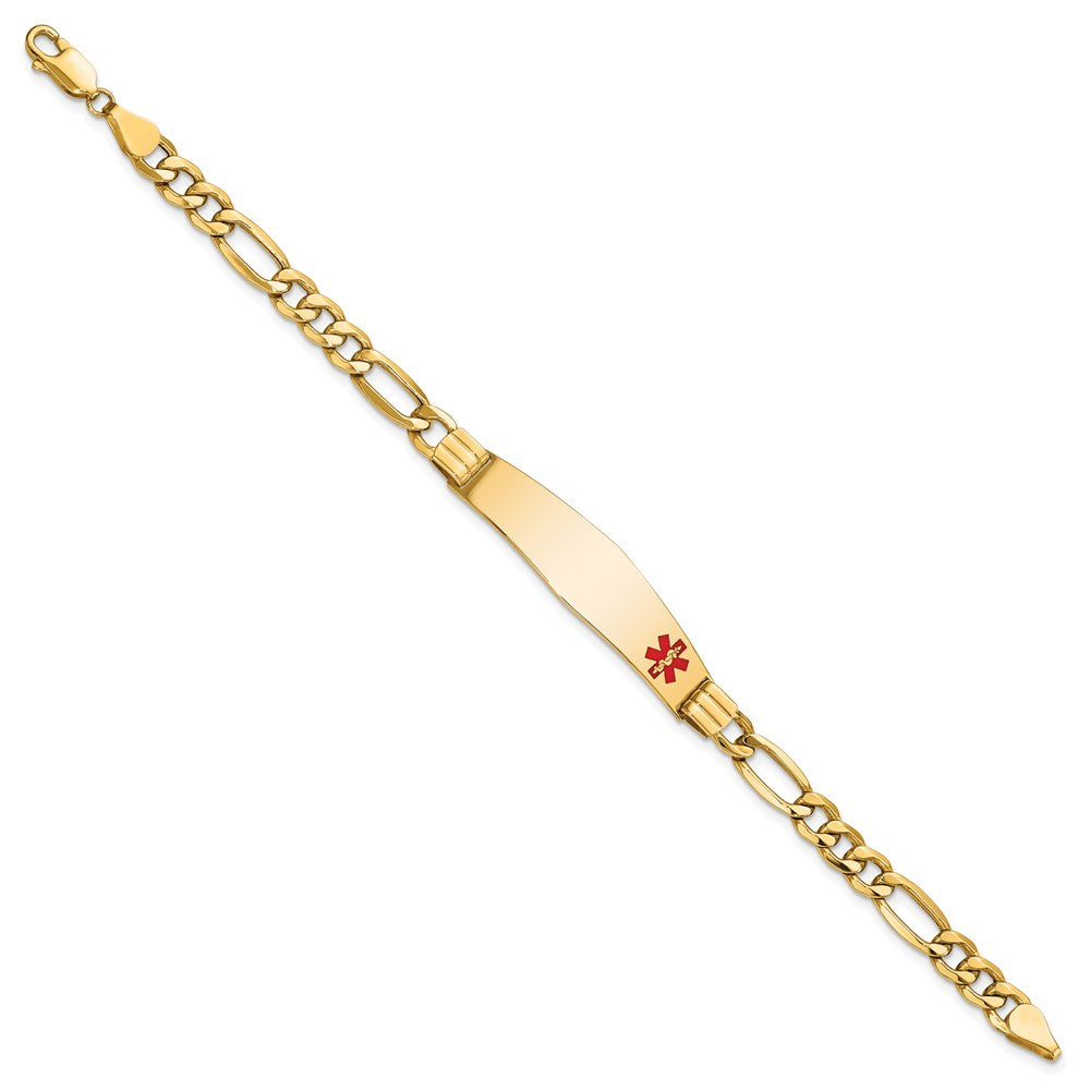 14K Gelbgold Medizinisch Halbmassiv Kette/solid Platte Weich Diamant Form 38x9mm Off Mittig Rot Emaille Figaro Glieder Id Armband