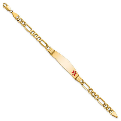 14K Gelbgold Medizinisch Halbmassiv Kette/solid Platte Weich Diamant Form 38x9mm Off Mittig Rot Emaille Figaro Glieder Id Armband