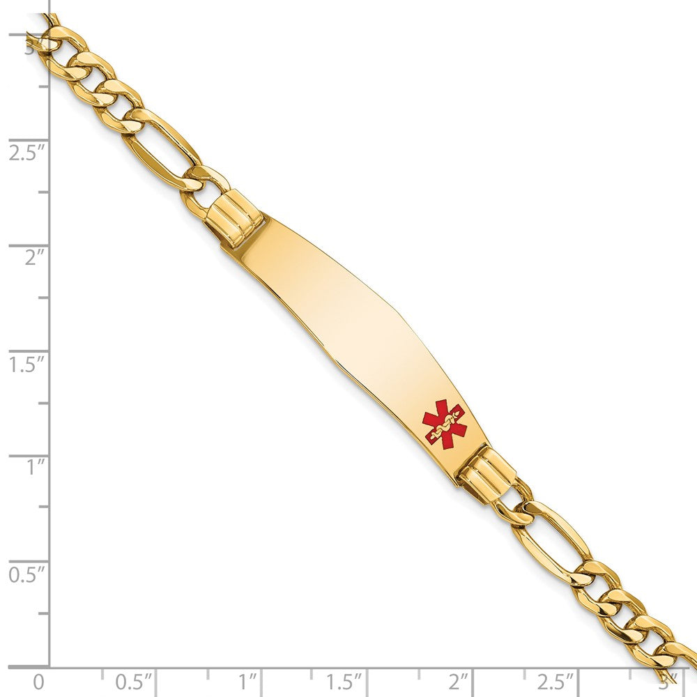 14K Gelbgold Medizinisch Halbmassiv Kette/solid Platte Weich Diamant Form 38x9mm Off Mittig Rot Emaille Figaro Glieder Id Armband