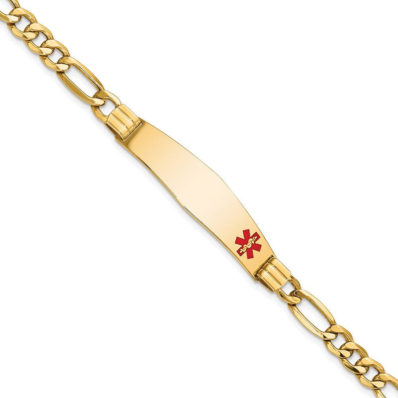 14K Gelbgold Medizinisch Halbmassiv Kette/solid Platte Weich Diamant Form 38x9mm Off Mittig Rot Emaille Figaro Glieder Id Armband