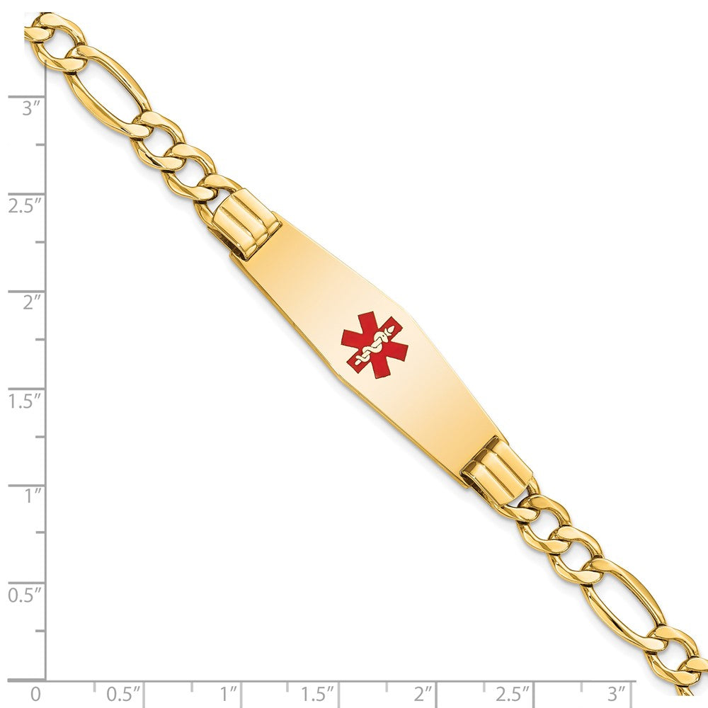 14K Gelbgold Medizinisch Halbmassiv Kette/solid Platte Weich Diamant Form 40x12mm Centered Rot Emaille Figaro Glieder 8 Zoll Id Armband