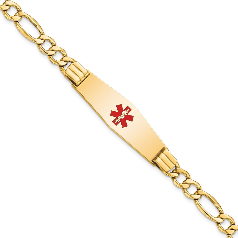 14K Gelbgold Medizinisch Halbmassiv Kette/solid Platte Weich Diamant Form 40x12mm Centered Rot Emaille Figaro Glieder 8 Zoll Id Armband