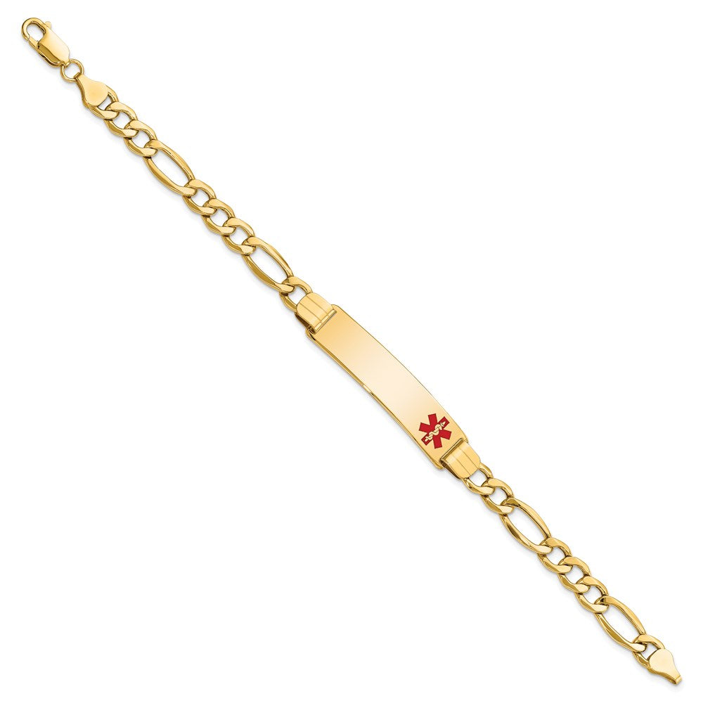 14K Gelbgold Medizinisch Halbmassiv Kette/solid Platte 40x10mm Off Mittig Rot Emaille Figaro Glieder 8 Zoll Id Armband