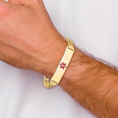 14K Halbmassiv Medizinisch Rot Emaille Panzer Glieder Id Armband