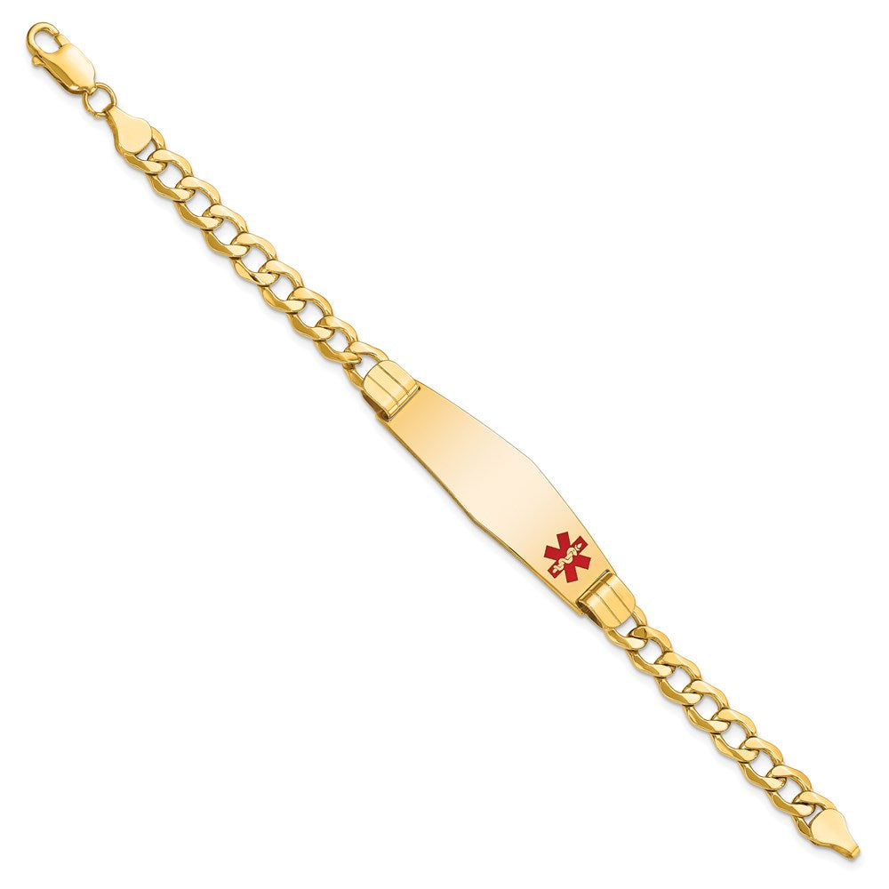 14K Gelbgold Medizinisch Halbmassiv Kette/solid Platte Weich Diamant Form 40x12mm Off Mittig Rot Emaille Panzer Glieder Id Armband