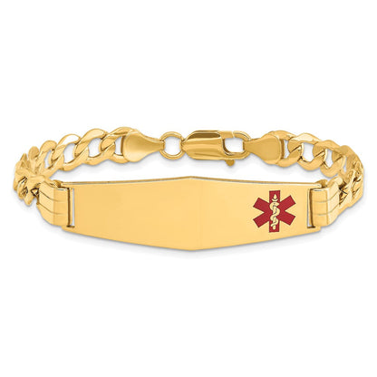 14K Gelbgold Medizinisch Halbmassiv Kette/solid Platte Weich Diamant Form 40x12mm Off Mittig Rot Emaille Panzer Glieder Id Armband