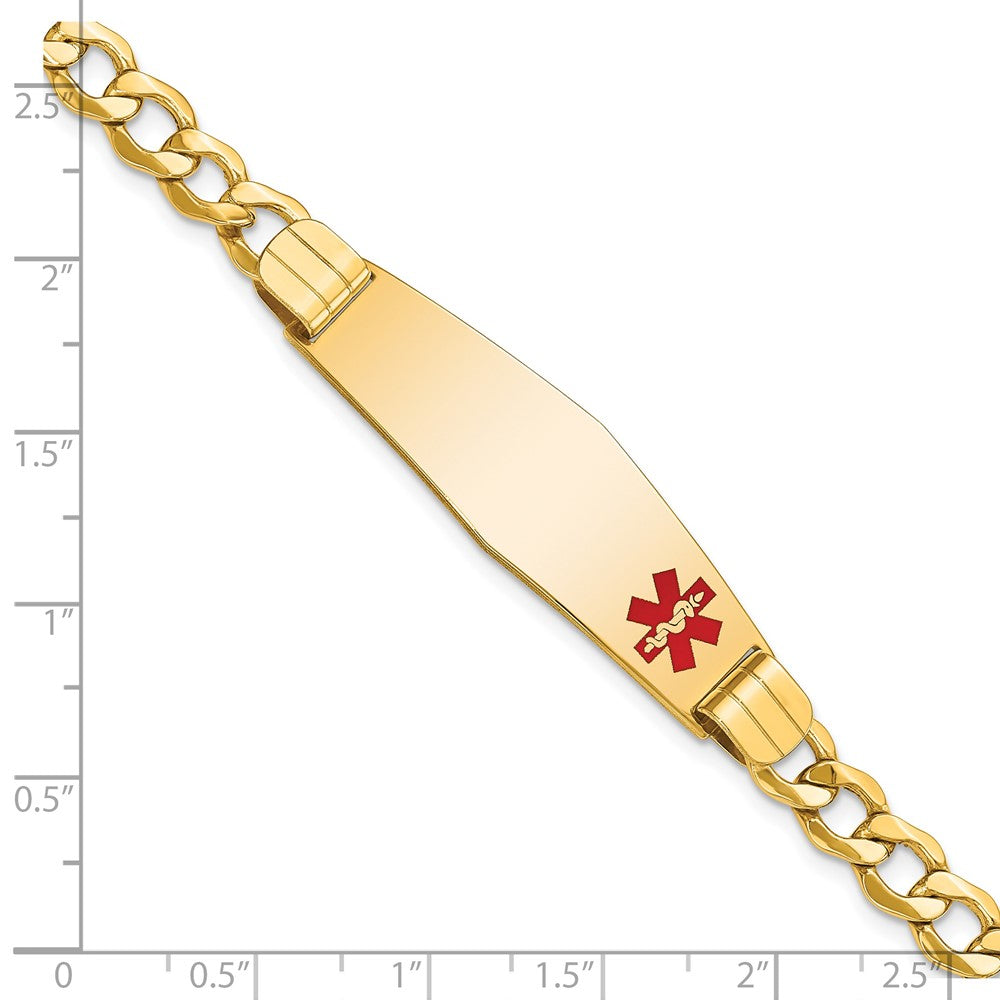 14K Gelbgold Medizinisch Halbmassiv Kette/solid Platte Weich Diamant Form 40x12mm Off Mittig Rot Emaille Panzer Glieder Id Armband