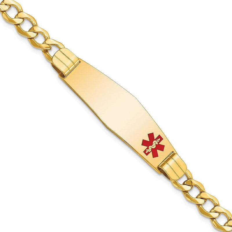 14K Gelbgold Medizinisch Halbmassiv Kette/solid Platte Weich Diamant Form 40x12mm Off Mittig Rot Emaille Panzer Glieder Id Armband