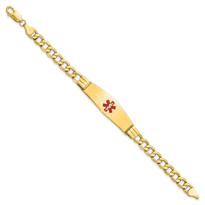 14K Gelbgold Medizinisch Halbmassiv Kette/solid Platte Weich Diamant Form 40x12mm Centered Rot Emaille Panzer Glieder Id Armband