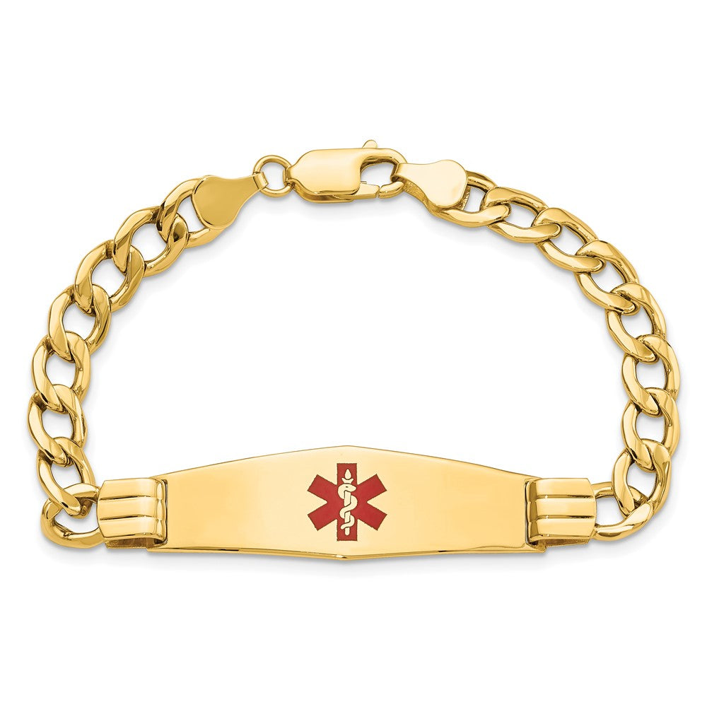 14K Gelbgold Medizinisch Halbmassiv Kette/solid Platte Weich Diamant Form 40x12mm Centered Rot Emaille Panzer Glieder Id Armband