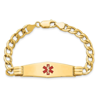 14K Gelbgold Medizinisch Halbmassiv Kette/solid Platte Weich Diamant Form 40x12mm Centered Rot Emaille Panzer Glieder Id Armband