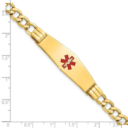 14K Gelbgold Medizinisch Halbmassiv Kette/solid Platte Weich Diamant Form 40x12mm Centered Rot Emaille Panzer Glieder Id Armband