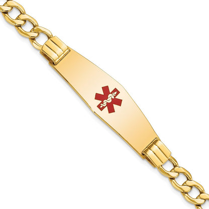 14K Gelbgold Medizinisch Halbmassiv Kette/solid Platte Weich Diamant Form 40x12mm Centered Rot Emaille Panzer Glieder Id Armband