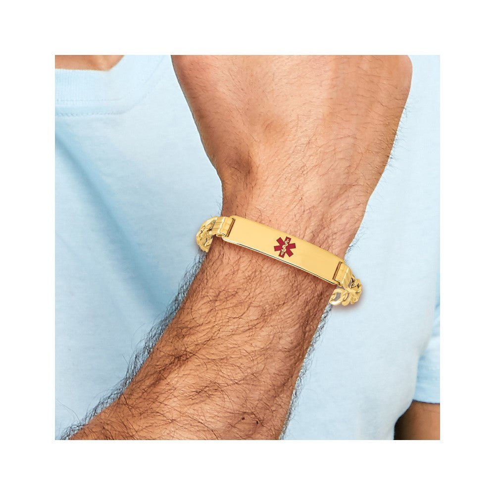 14K Halbmassiv Medizinisch Rot Emaille Panzer Glieder Id Armband