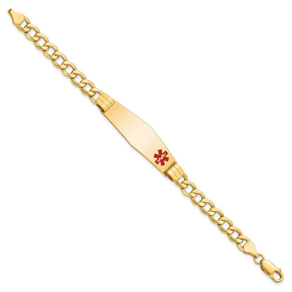 14K Gelbgold Medizinisch Halbmassiv Kette/solid Platte Weich Diamant Form 40x12mm Off Mittig Rot Emaille Panzer Glieder Id Armband