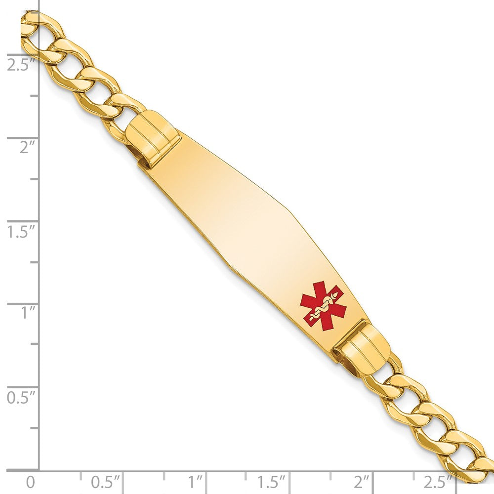 14K Gelbgold Medizinisch Halbmassiv Kette/solid Platte Weich Diamant Form 40x12mm Off Mittig Rot Emaille Panzer Glieder Id Armband
