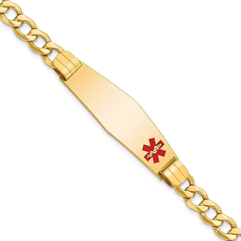 14K Gelbgold Medizinisch Halbmassiv Kette/solid Platte Weich Diamant Form 40x12mm Off Mittig Rot Emaille Panzer Glieder Id Armband