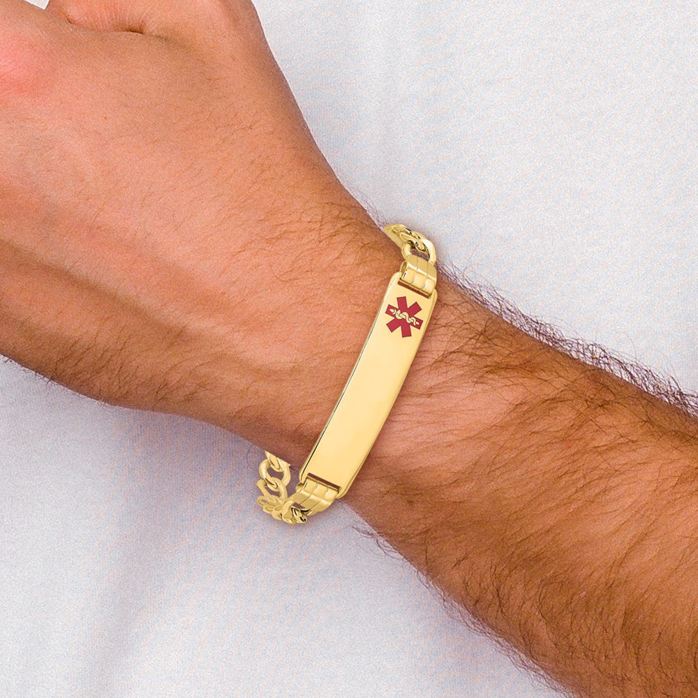 14K Halbmassiv Medizinisch Rot Emaille Panzer Glieder Id Armband