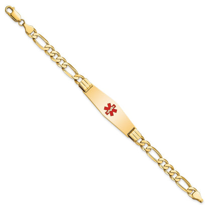 14K Gelbgold Medizinisch Massiv Kette/solid Platte Weich Diamant Form 40x12mm Centered Rot Emaille Flach Figaro Glieder Id Armband