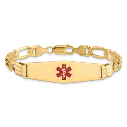 14K Gelbgold Medizinisch Massiv Kette/solid Platte Weich Diamant Form 40x12mm Centered Rot Emaille Flach Figaro Glieder Id Armband