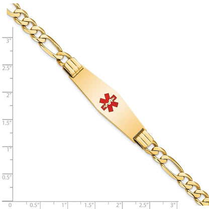 14K Gelbgold Medizinisch Massiv Kette/solid Platte Weich Diamant Form 40x12mm Centered Rot Emaille Flach Figaro Glieder Id Armband