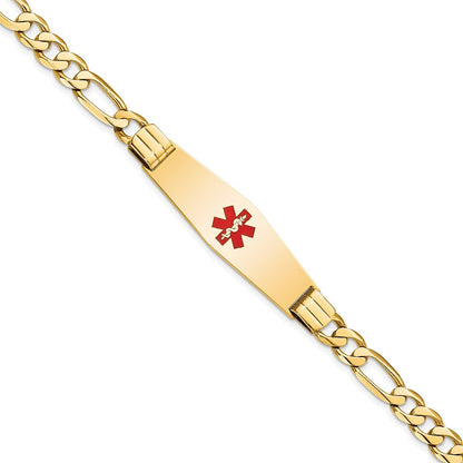 14K Gelbgold Medizinisch Massiv Kette/solid Platte Weich Diamant Form 40x12mm Centered Rot Emaille Flach Figaro Glieder Id Armband
