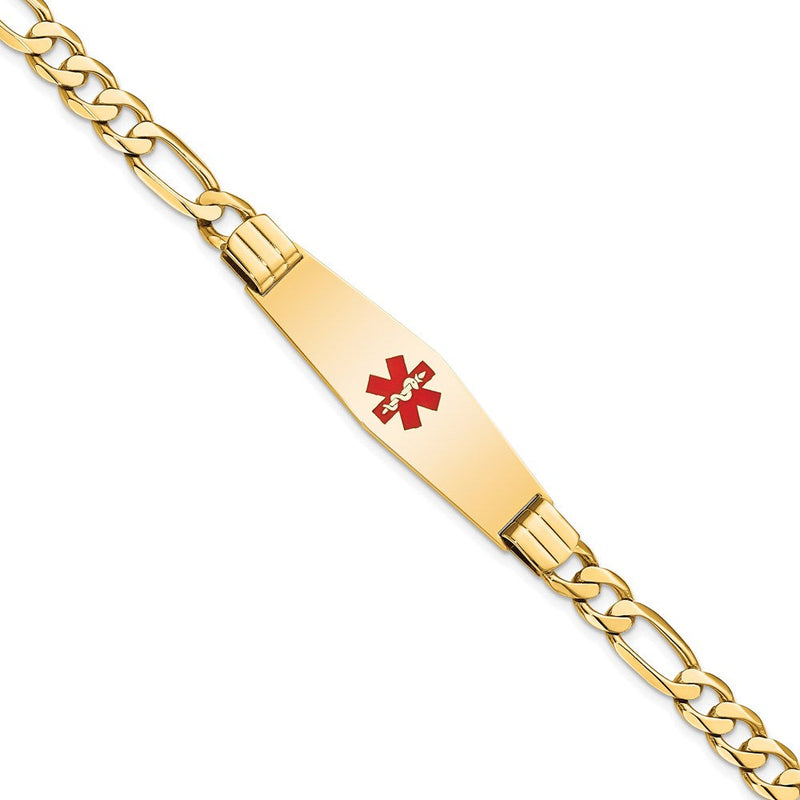 14K Gelbgold Medizinisch Massiv Kette/solid Platte Weich Diamant Form 40x12mm Centered Rot Emaille Flach Figaro Glieder Id Armband