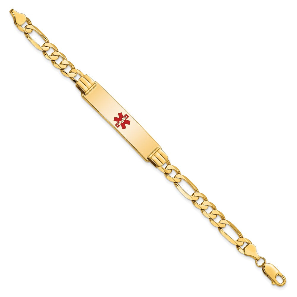 Massiv 14K Gelbgold Medizinisch Rot Emaille Flach Figaro Glieder Id Armband