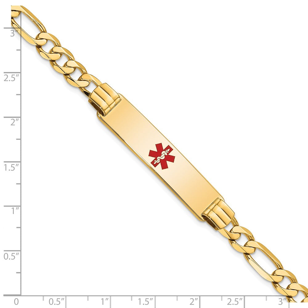 Massiv 14K Gelbgold Medizinisch Rot Emaille Flach Figaro Glieder Id Armband