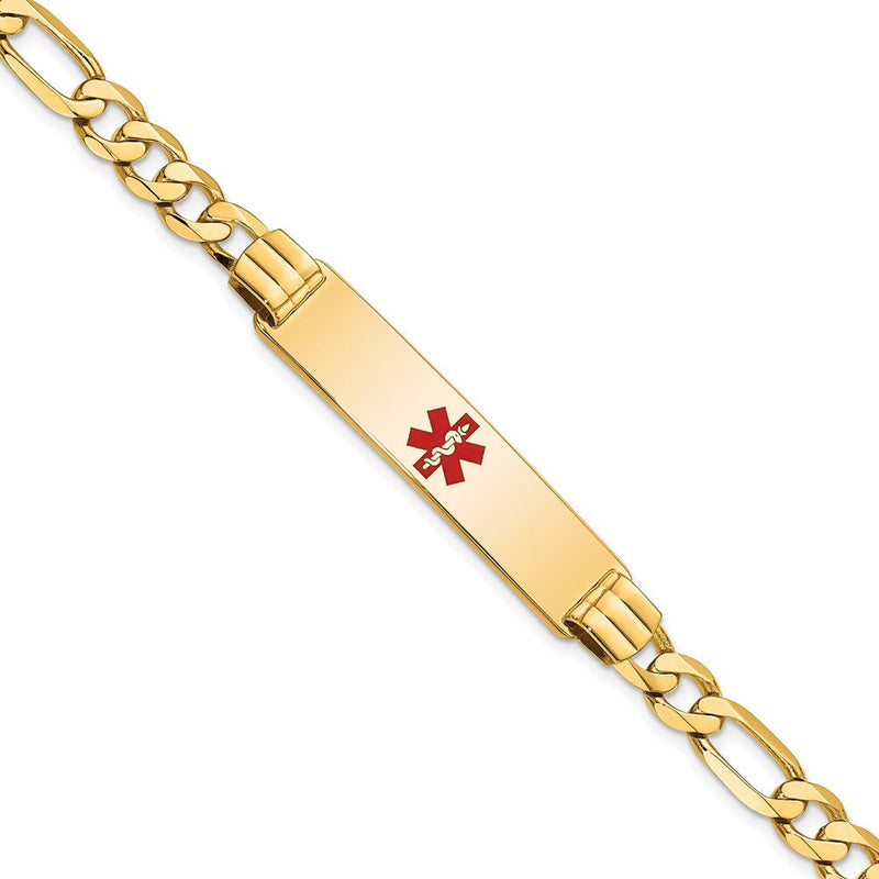 Massiv 14K Gelbgold Medizinisch Rot Emaille Flach Figaro Glieder Id Armband