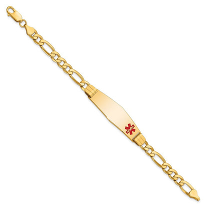 14K Gelbgold Medizinisch Massiv Kette/solid Platte Weich Diamant Form 39x12mm Off Mittig Rot Emaille Flach Figaro Glieder Id Armband
