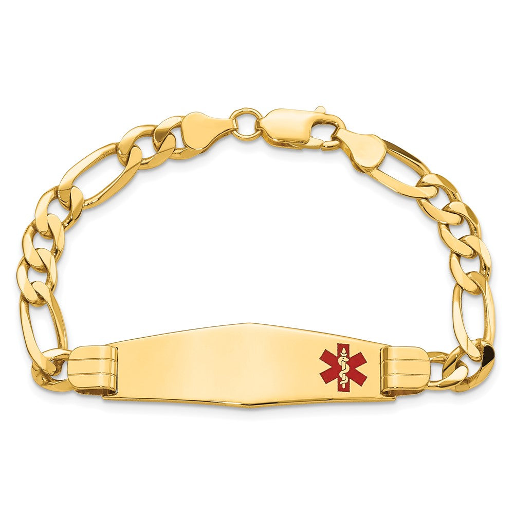 14K Gelbgold Medizinisch Massiv Kette/solid Platte Weich Diamant Form 39x12mm Off Mittig Rot Emaille Flach Figaro Glieder Id Armband