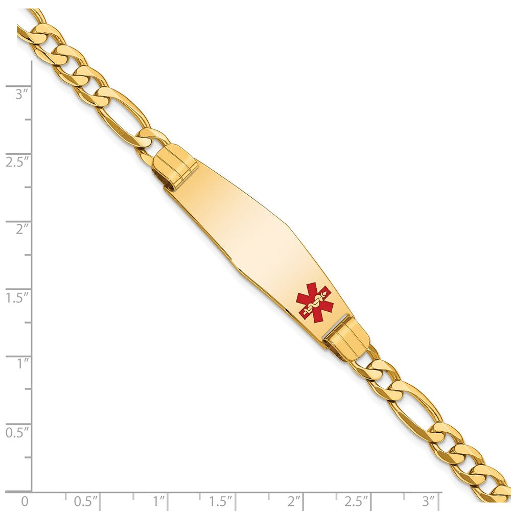 14K Gelbgold Medizinisch Massiv Kette/solid Platte Weich Diamant Form 39x12mm Off Mittig Rot Emaille Flach Figaro Glieder Id Armband