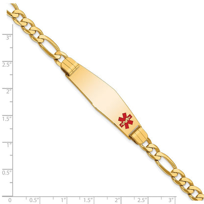 14K Gelbgold Medizinisch Massiv Kette/solid Platte Weich Diamant Form 39x12mm Off Mittig Rot Emaille Flach Figaro Glieder Id Armband