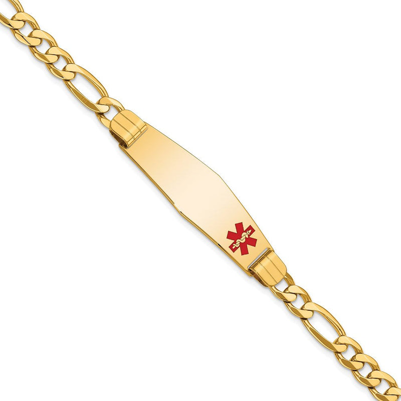 14K Gelbgold Medizinisch Massiv Kette/solid Platte Weich Diamant Form 39x12mm Off Mittig Rot Emaille Flach Figaro Glieder Id Armband