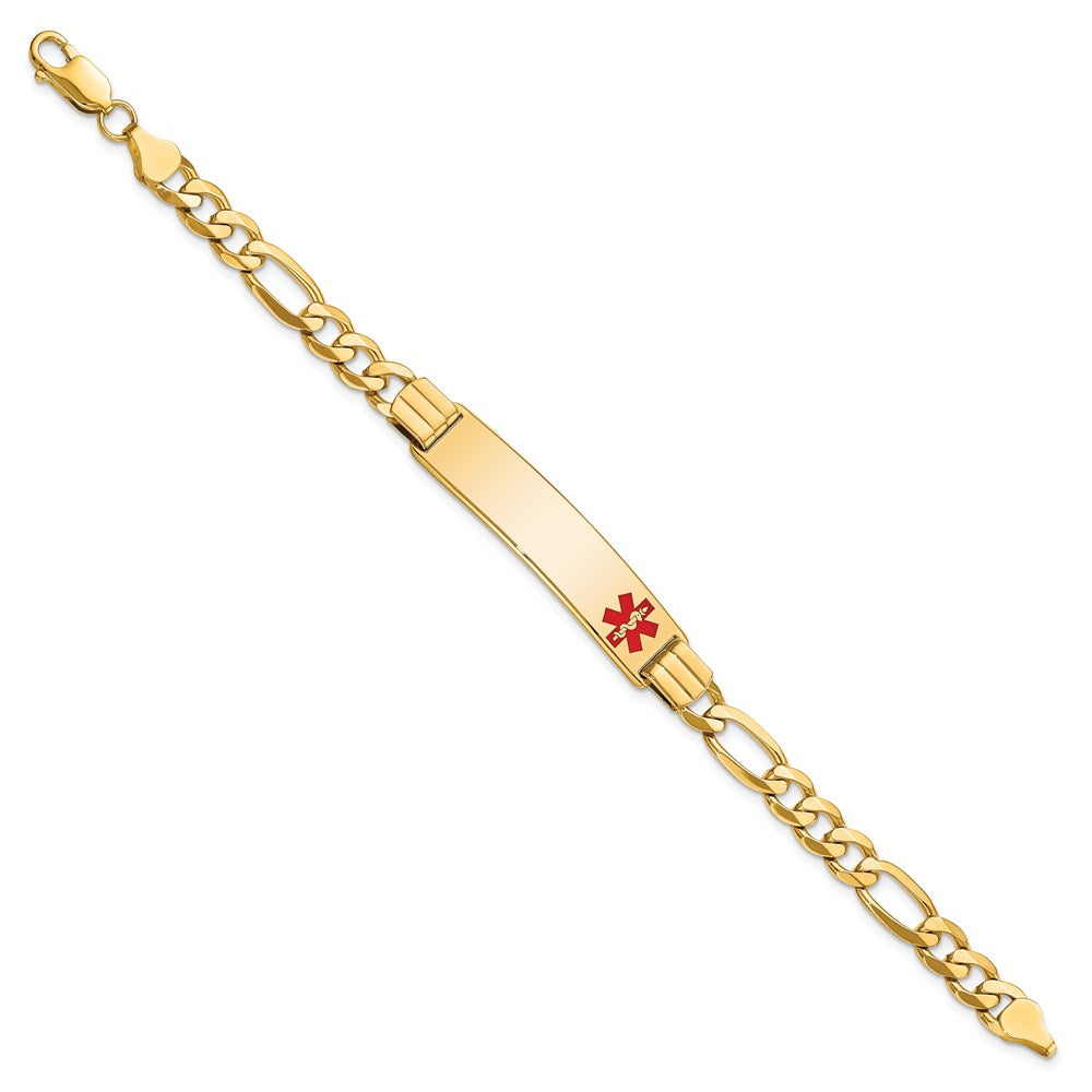 Massiv 14K Gelbgold Medizinisch Rot Emaille Flach Figaro Glieder Id Armband
