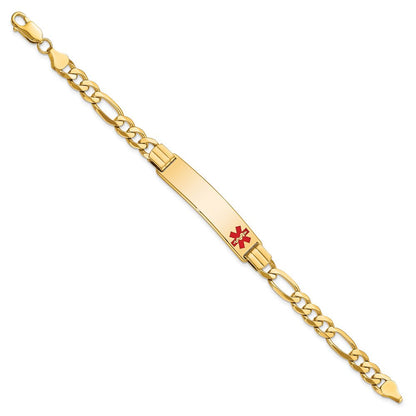 Massiv 14K Gelbgold Medizinisch Rot Emaille Flach Figaro Glieder Id Armband